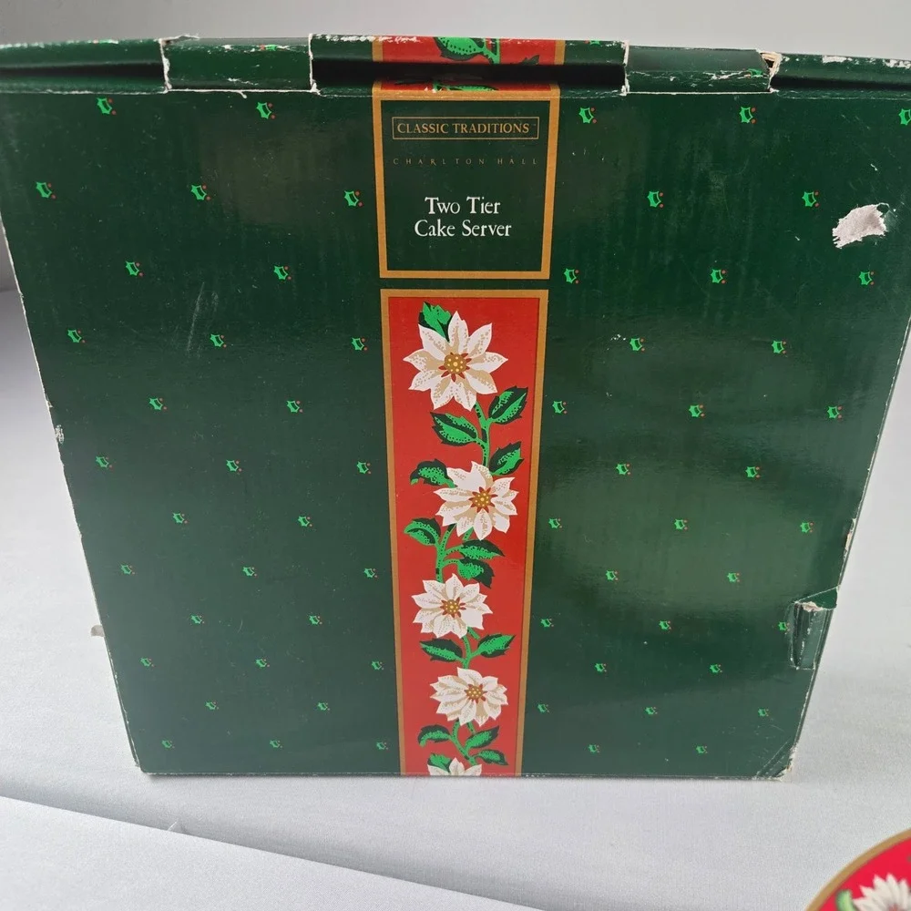Vintage Charlton Hall Christmas Two-Tier Cake Cheese Dessert Server Holiday